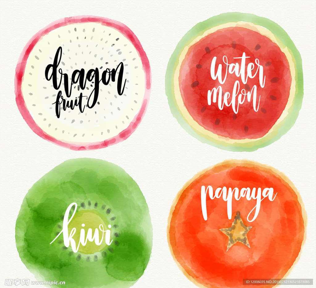 4款水彩绘水果切面