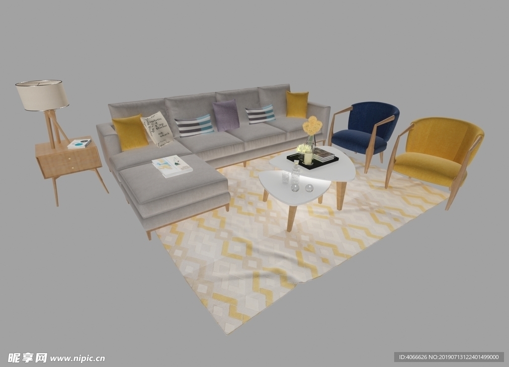 简约沙发组合3d模型
