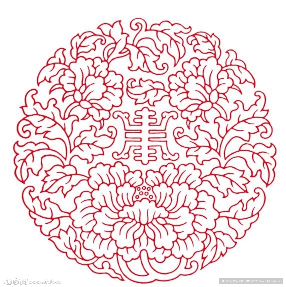 传统圆形牡丹花底纹