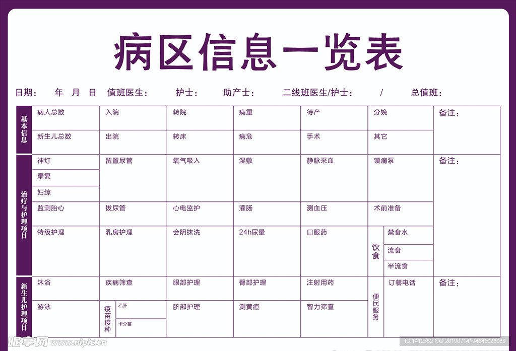 病区信息一览表