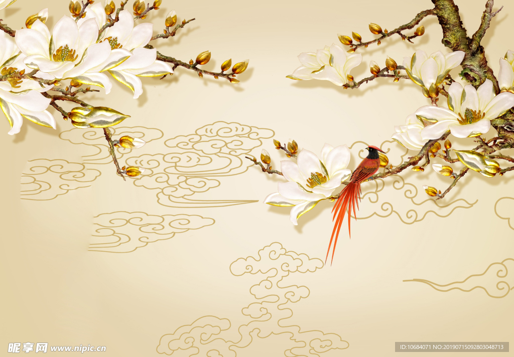 中国风立体花卉鸟类图片