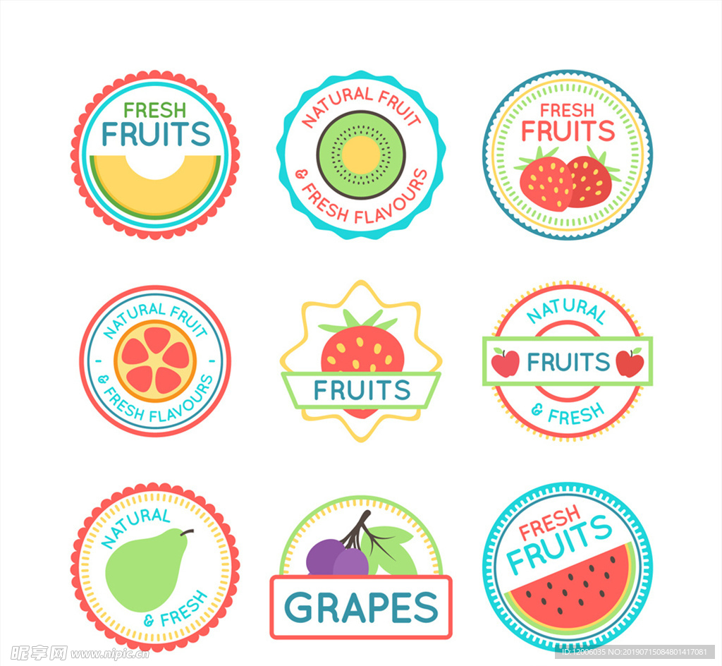 9款彩色圆形水果标签