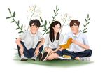读书青年手绘插图