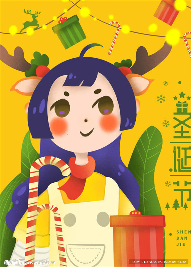 圣诞卡通女孩海报
