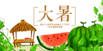 大暑吃西瓜西瓜藤绿叶卡通手绘图