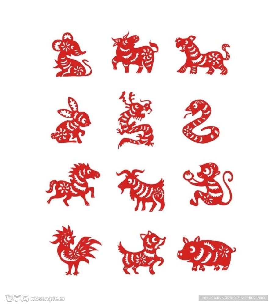 12生肖剪纸