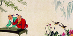 古风工笔画 水乡风景 山水背景