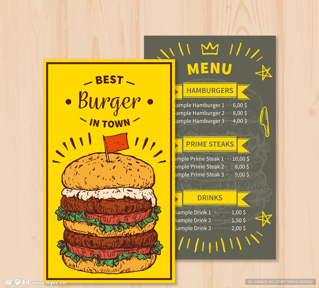 彩绘汉堡包菜单设计