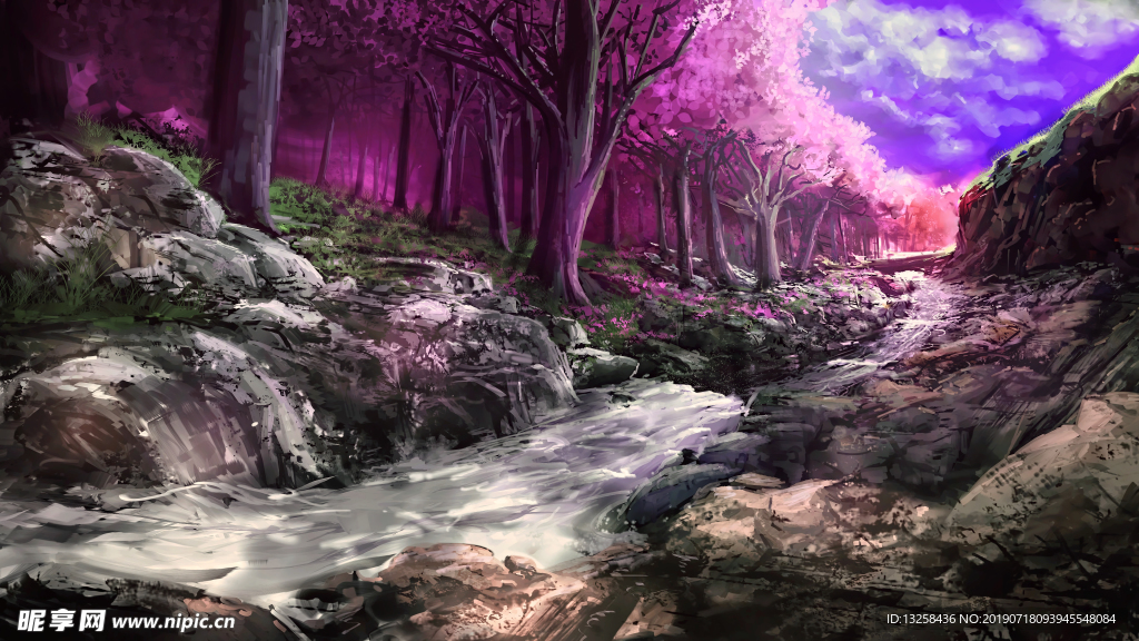 红色树林风景插画