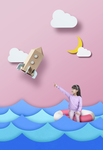 六一海报 人物 孩子 白云 海