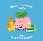创意猪存钱罐和钱币
