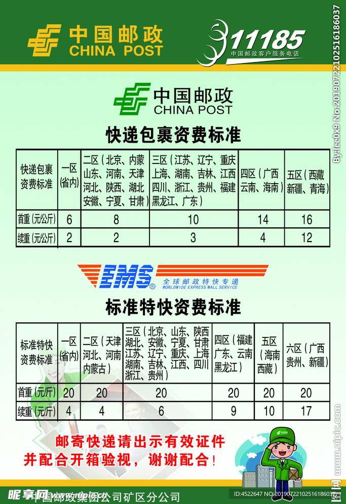 中国邮政快递EMS价目表邮费