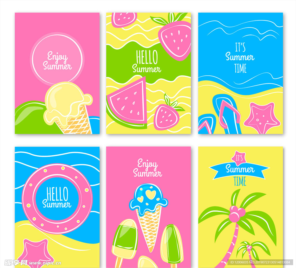 6款彩绘夏季元素卡片