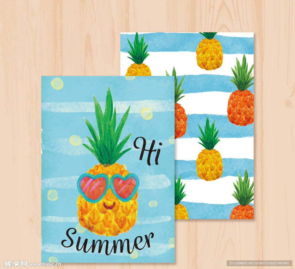 彩绘夏季菠萝卡片正反面