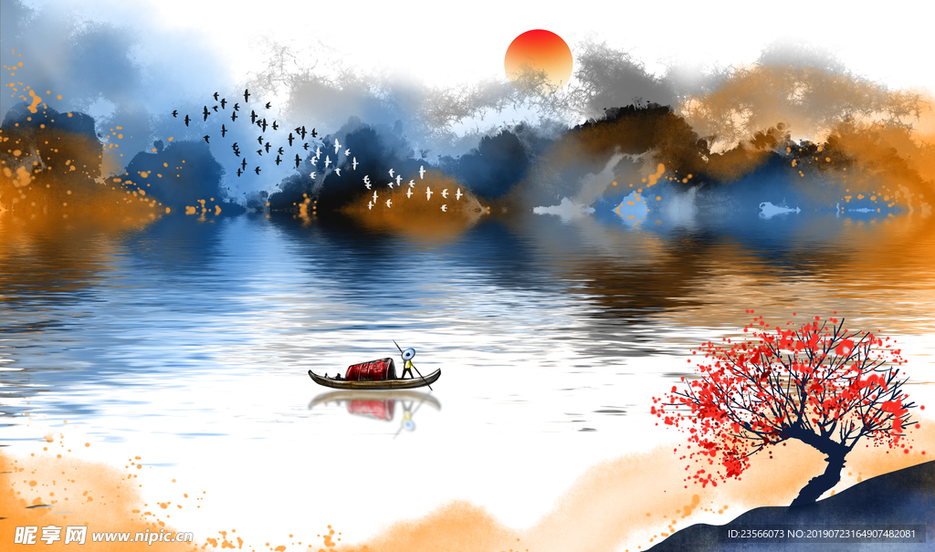 中国风禅意山水背景