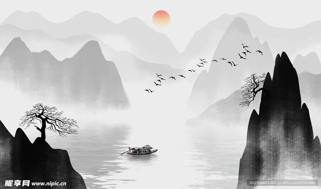 中国风禅意山水背景