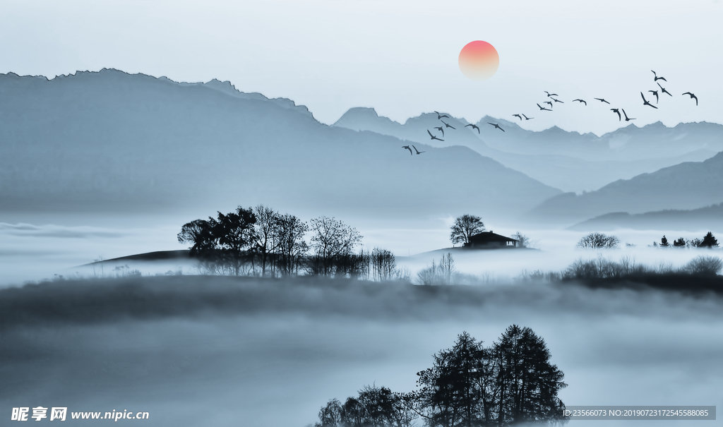 中国风禅意山水背景