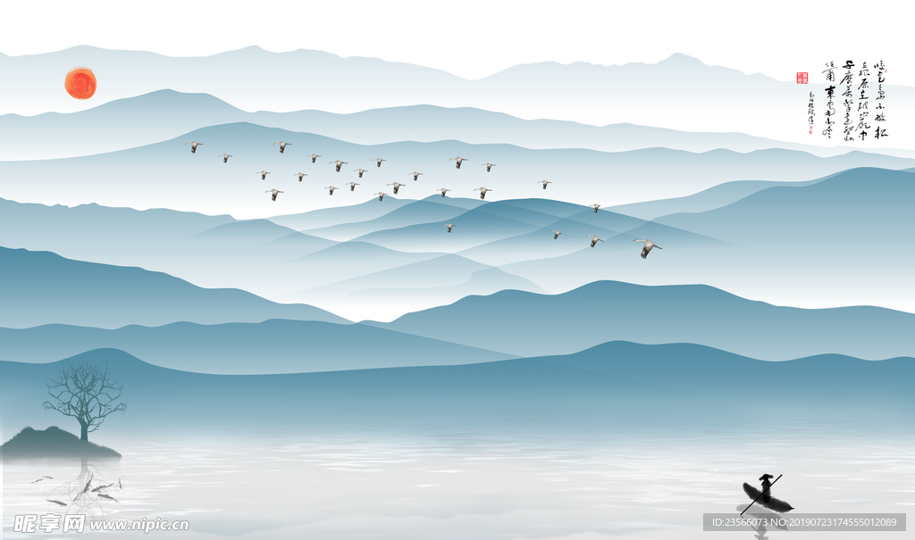 中国风禅意山水背景