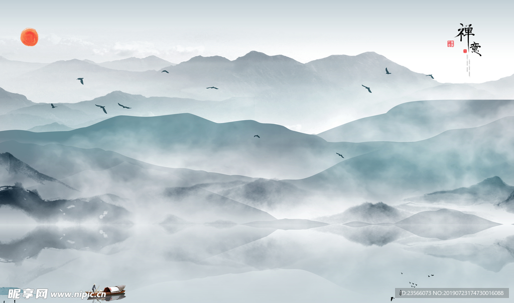 中国风禅意山水背景