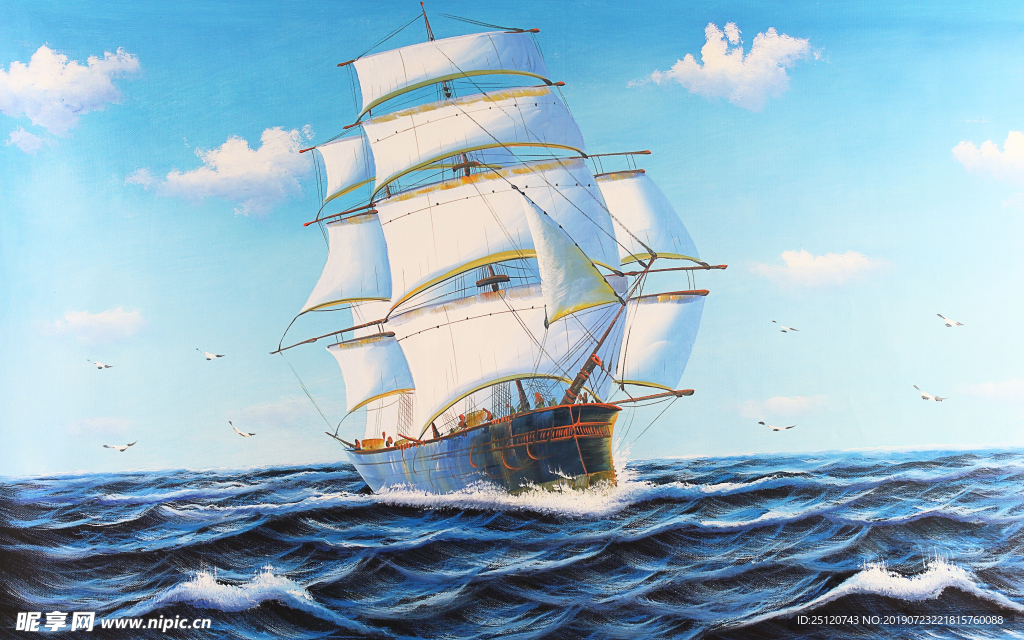 一帆风顺3D立体大海风景油画