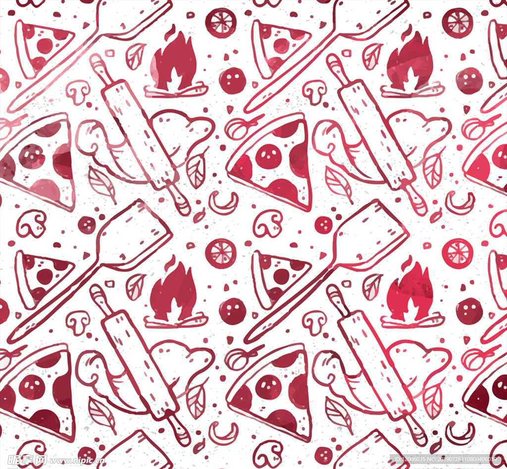 彩绘披萨元素无缝背景