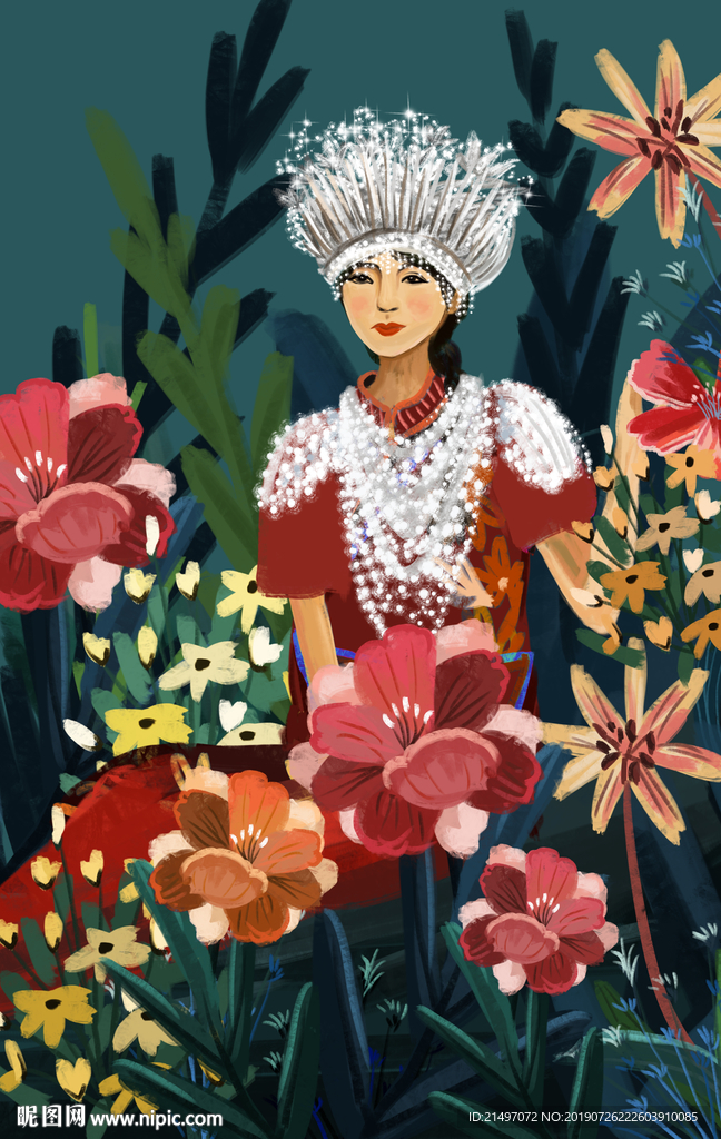 湘西文化女子手绘插画