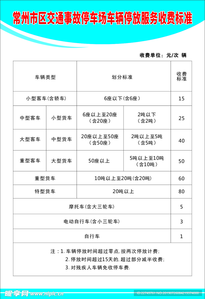 车辆停放收费标准