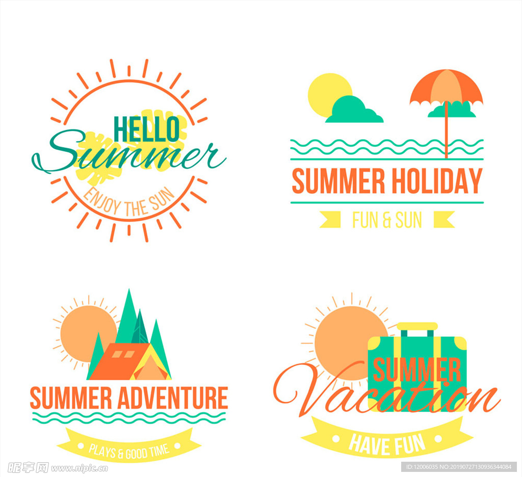 4款彩色夏季度假标签