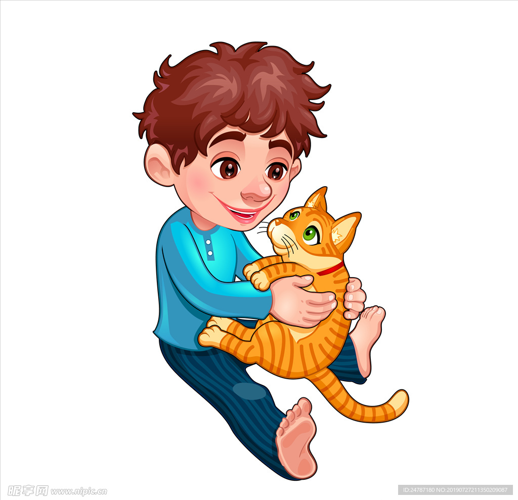 小孩玩猫咪