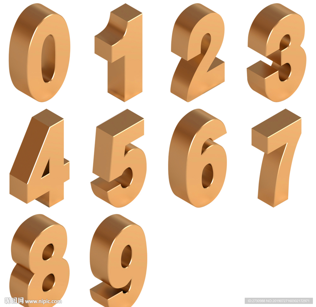 2.5D视角正交金色数字