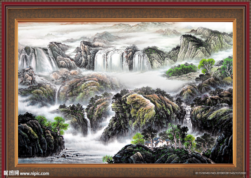 聚宝盆山水画