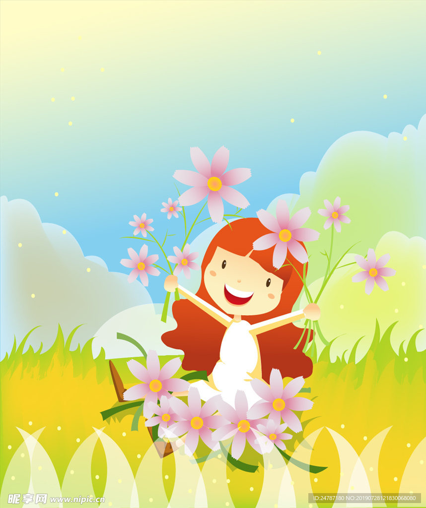女孩摘花