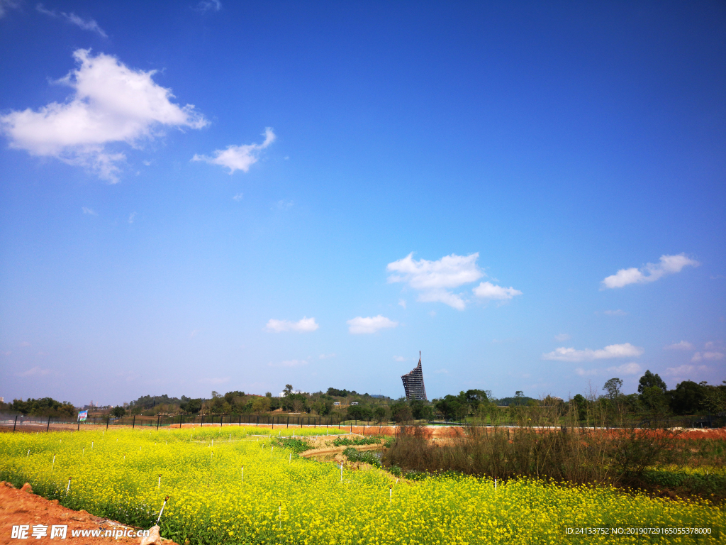 蓝天白云田野