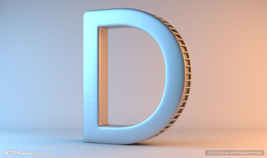 C4D金属质感字母D