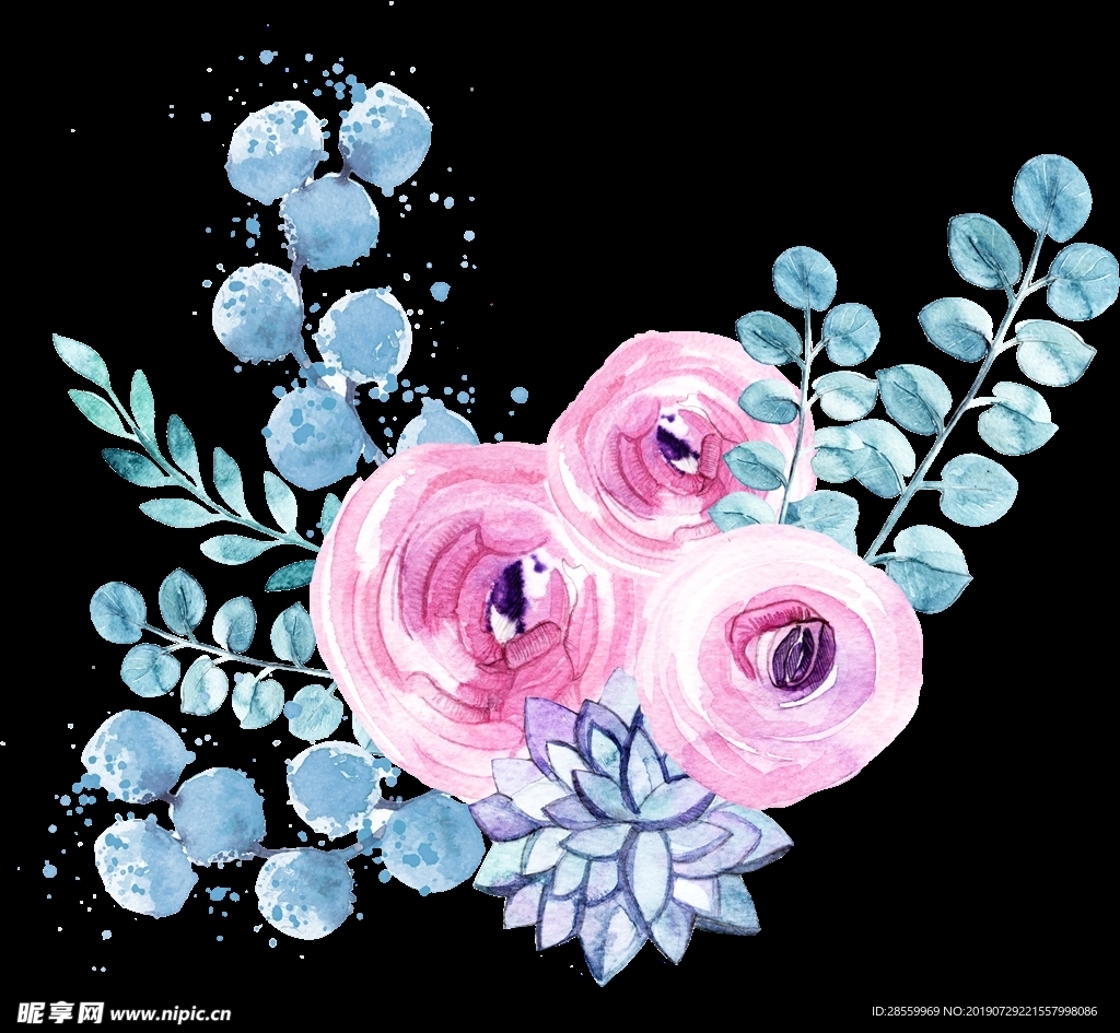 粉色泼墨玫瑰花