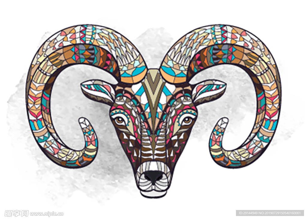 彩色图案拼接动物头像矢量插画艺