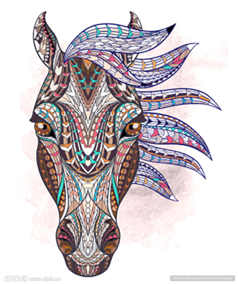 彩色图案拼接动物头像矢量插画艺