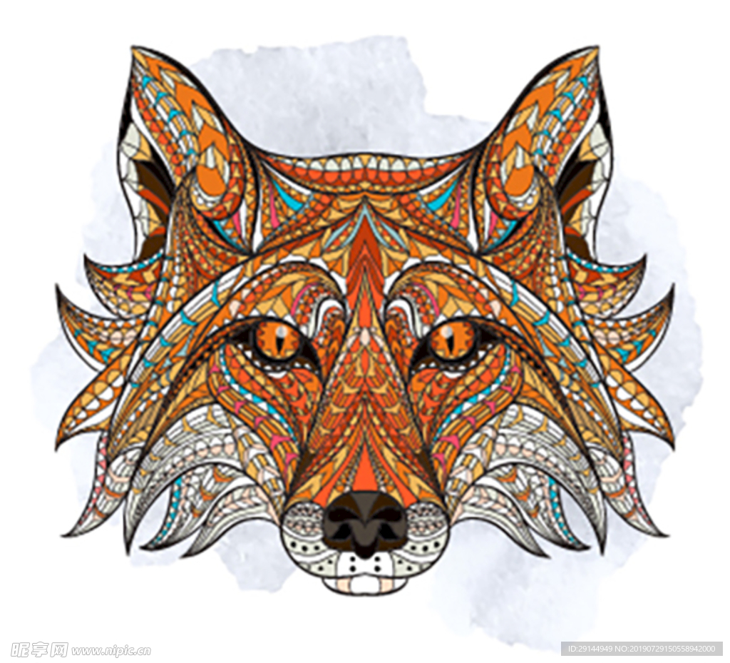 彩色图案拼接动物头像矢量插画艺