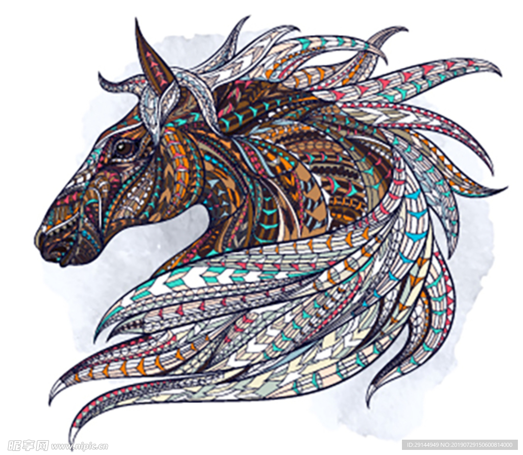 彩色图案拼接动物头像矢量插画艺