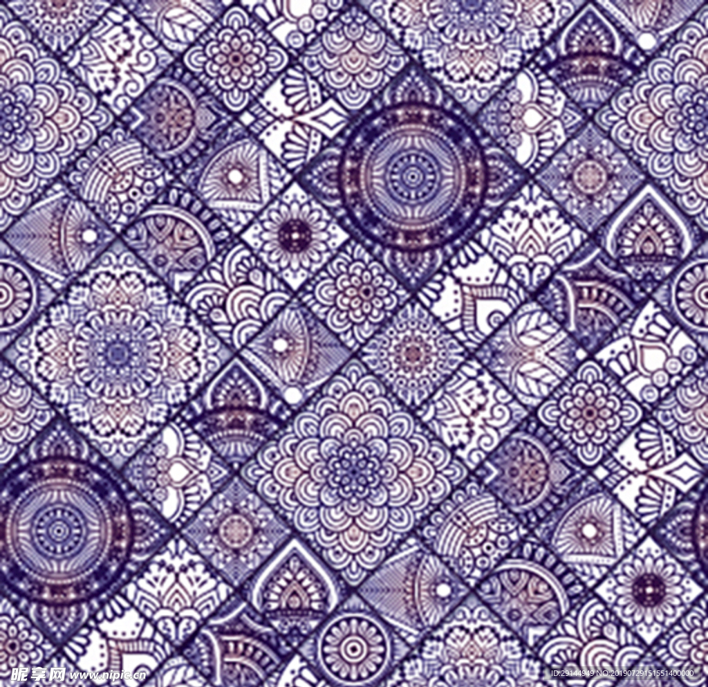 民族花卉无缝模式抽象装饰图案