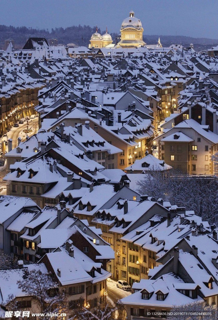 雪后城市鸟瞰风景
