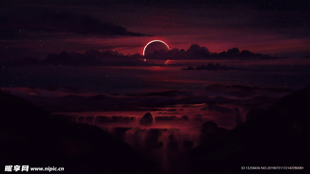 江河日落插画背景