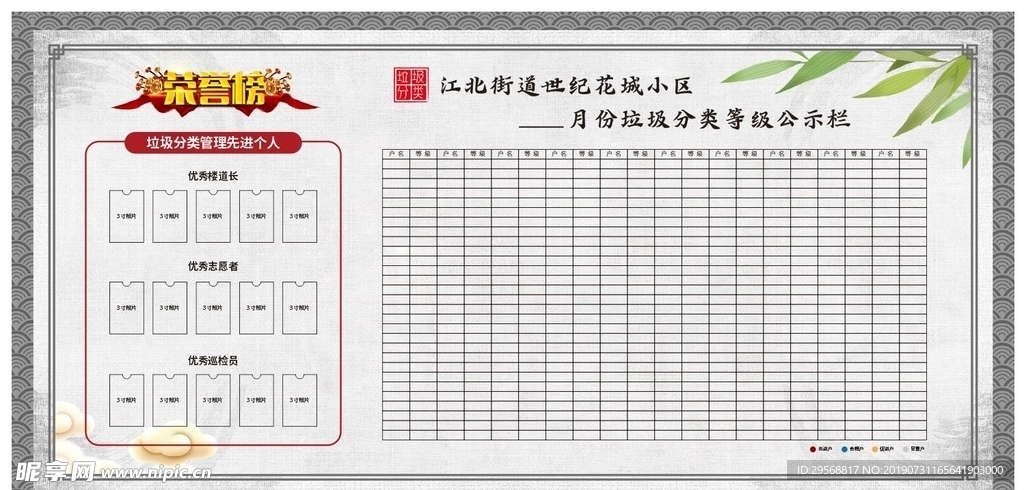 小区垃圾分类荣誉榜等级