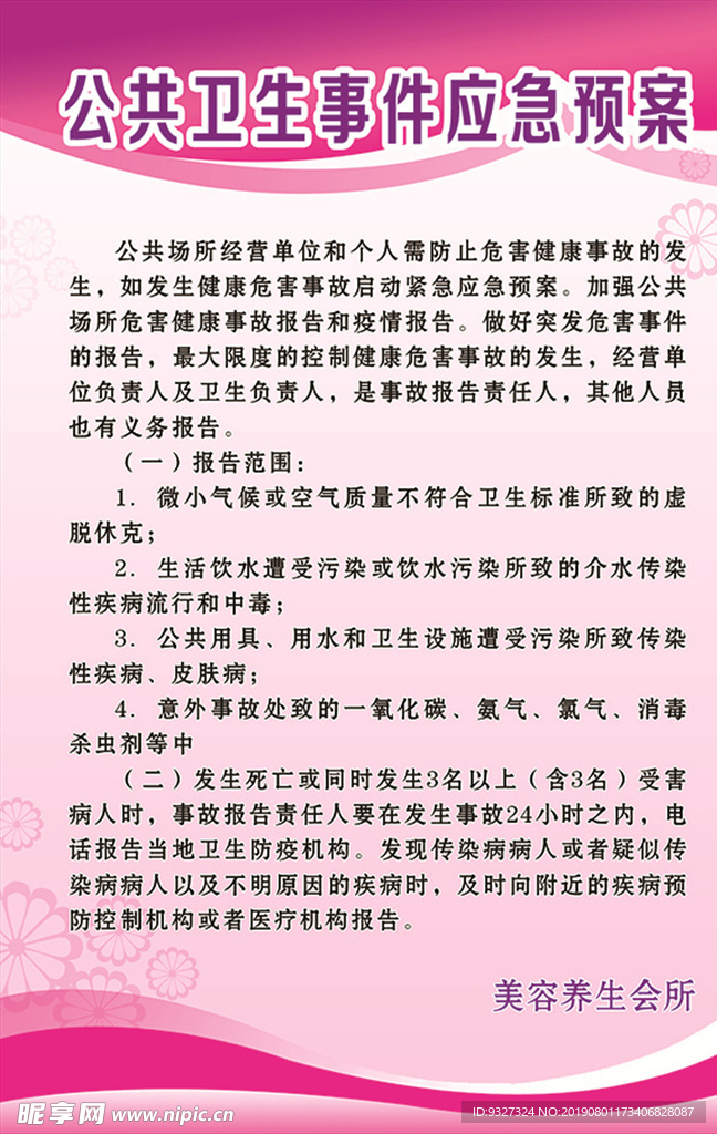 美容养生 公共卫生事件应急预案