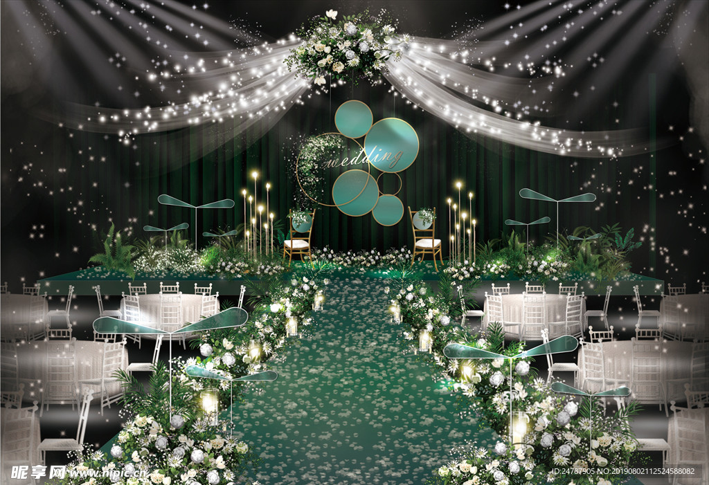 白绿色韩式小清新婚礼效果图