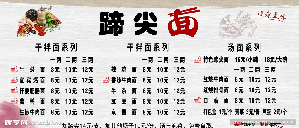 面馆价格表