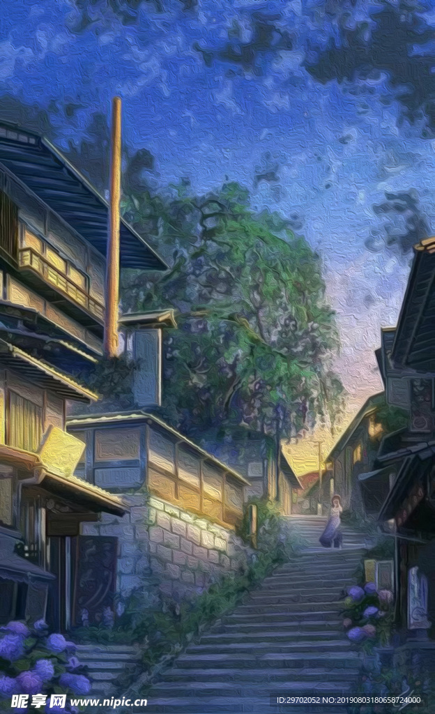 动漫油画房子