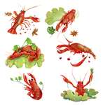 麻辣小龙虾与蔬菜和调味料的碰撞