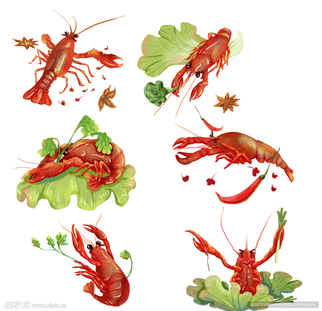 麻辣小龙虾与蔬菜和调味料的碰撞