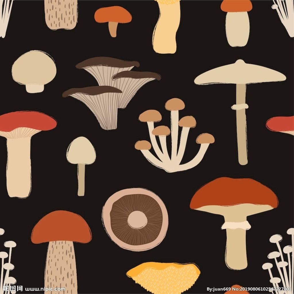 无缝矢量创意蘑菇图案背景